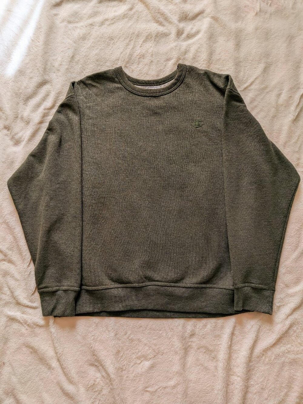Champion Olive Green Crewneck Sweatshirt XL Embroidered Logo Fleece Athleisure